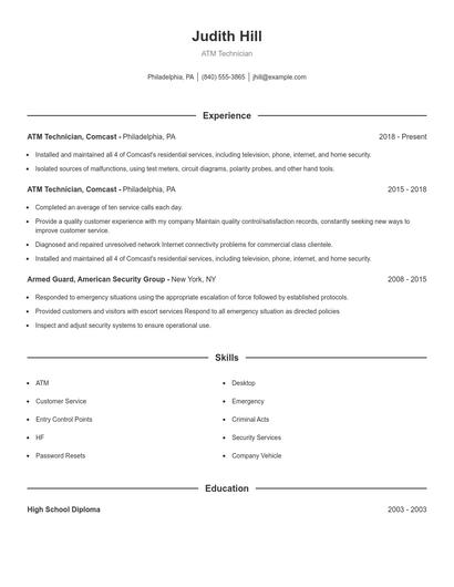 ATM Technician Resume