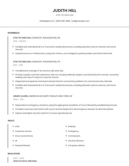 ATM Technician Resume