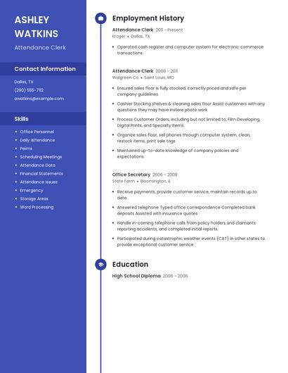 Attendance Clerk Resume