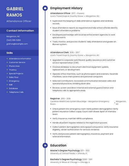 Attendance Officer Resume