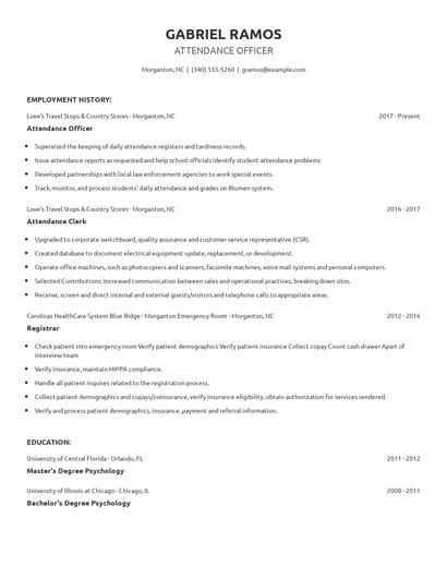 Attendance Officer Resume