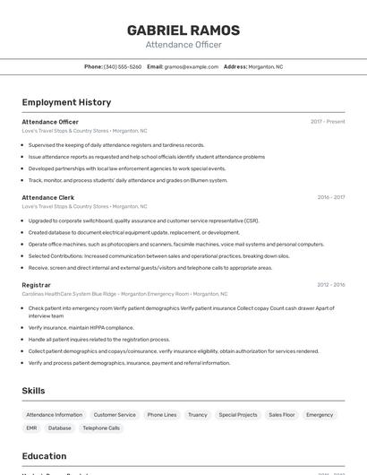 Attendance Officer Resume