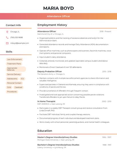 Attendance Officer Resume