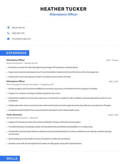 Attendance Officer Resume