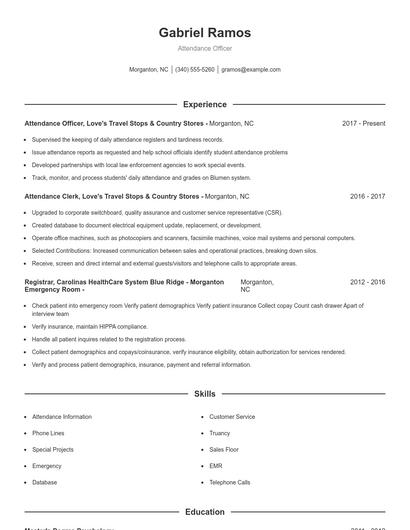 Attendance Officer Resume