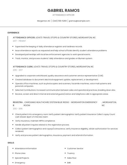 Attendance Officer Resume