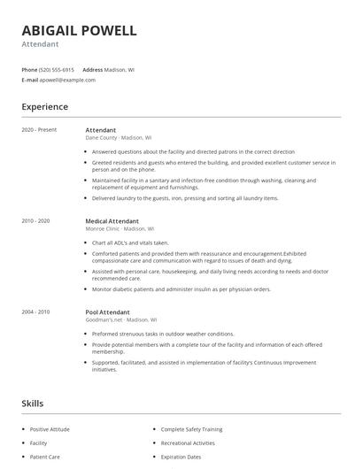 Attendant Resume