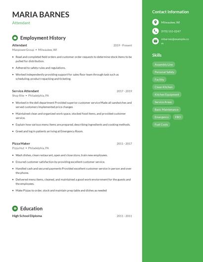 Attendant Resume