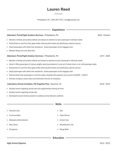 Attendant Resume
