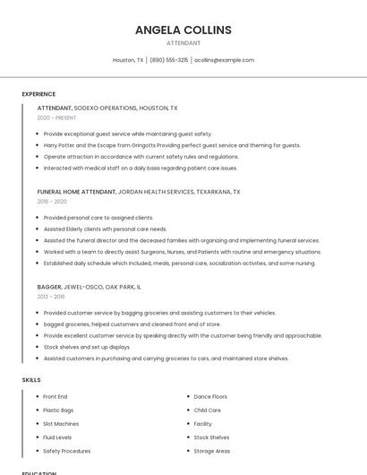 Attendant Resume