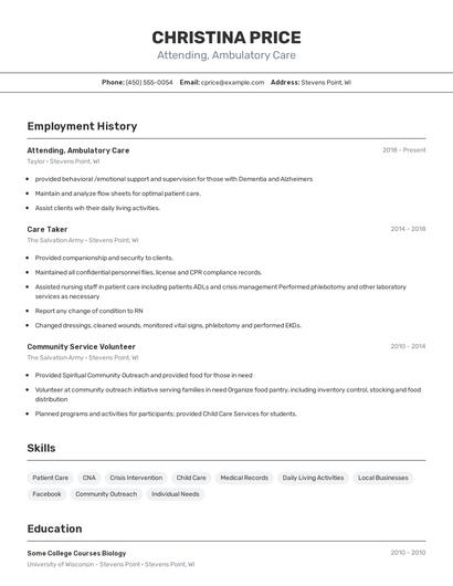 Attending, Ambulatory Care Resume