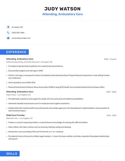 Attending, Ambulatory Care Resume