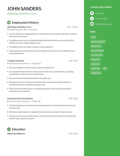 Attending, Ambulatory Care Resume