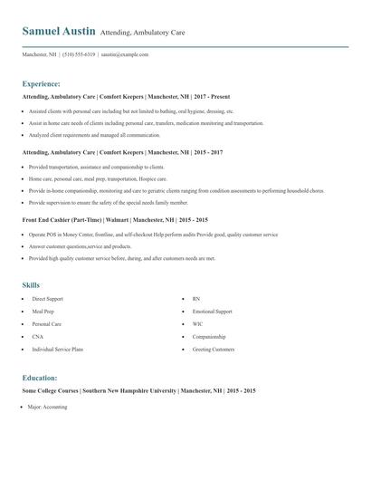 Attending, Ambulatory Care Resume