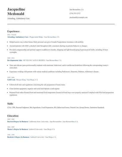 Attending, Ambulatory Care Resume