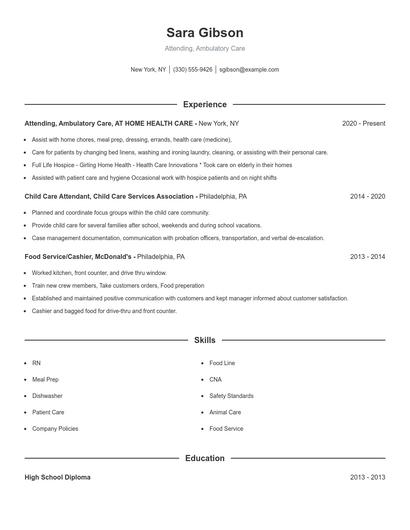 Attending, Ambulatory Care Resume