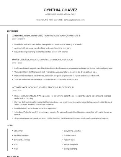 Attending, Ambulatory Care Resume
