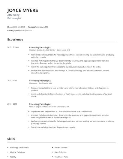 Attending Pathologist Resume