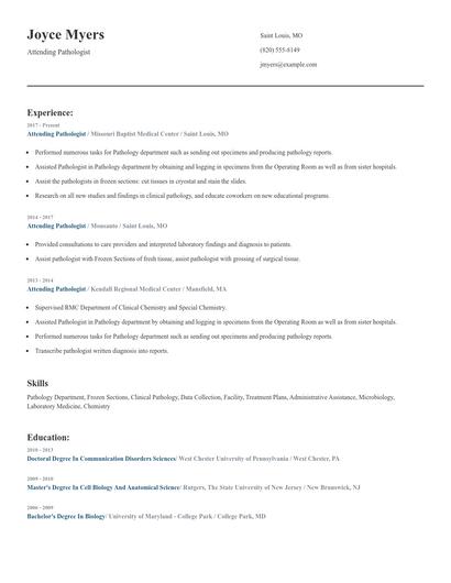 Attending Pathologist Resume