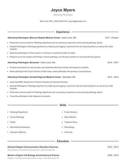 Attending Pathologist Resume