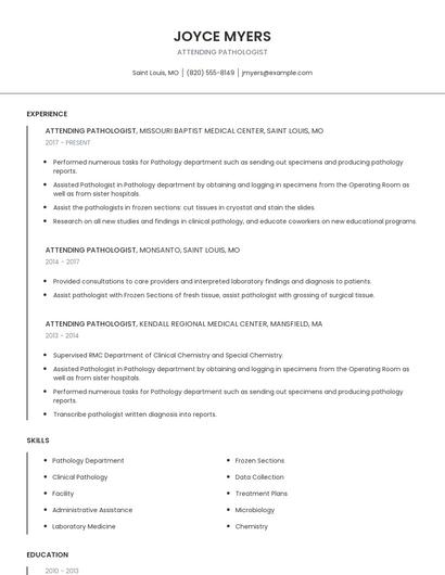 Attending Pathologist Resume