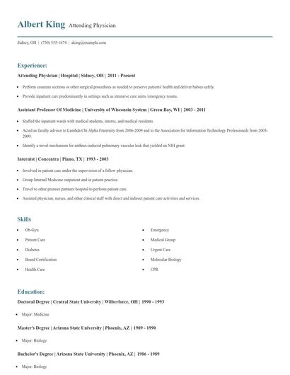 Attending Physician Resume