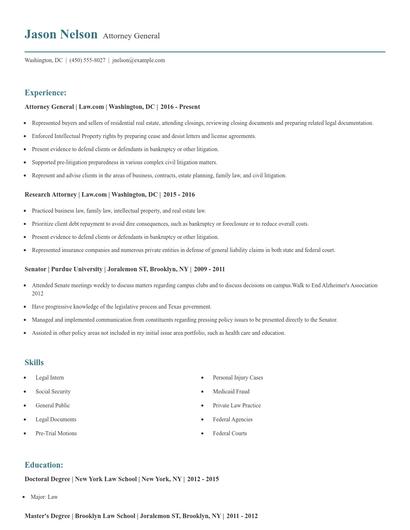 Attorney General Resume