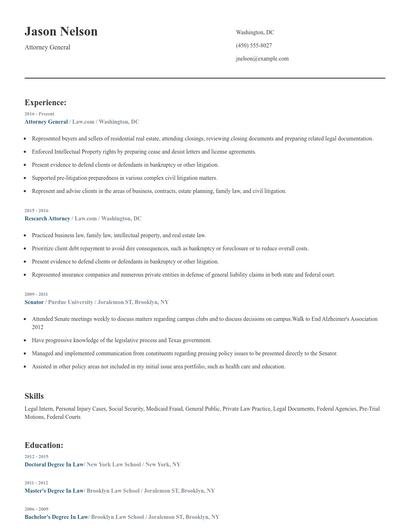 Attorney General Resume