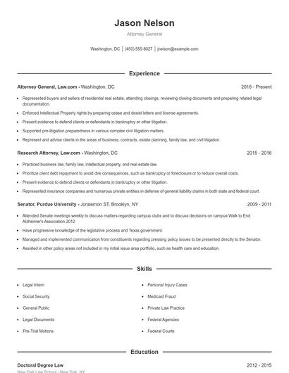 Attorney General Resume