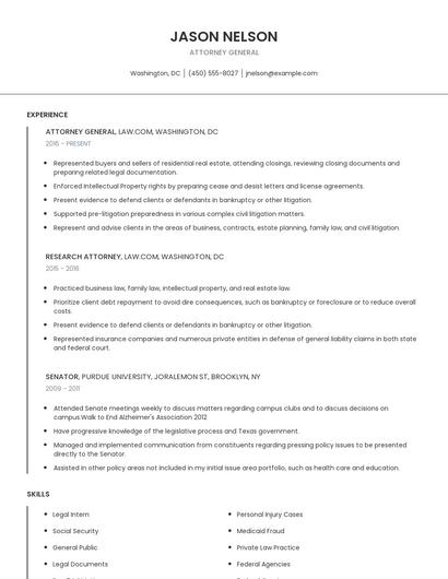 Attorney General Resume