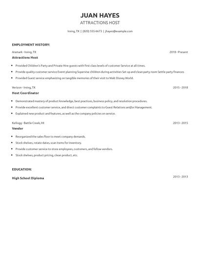 Attractions Host Resume