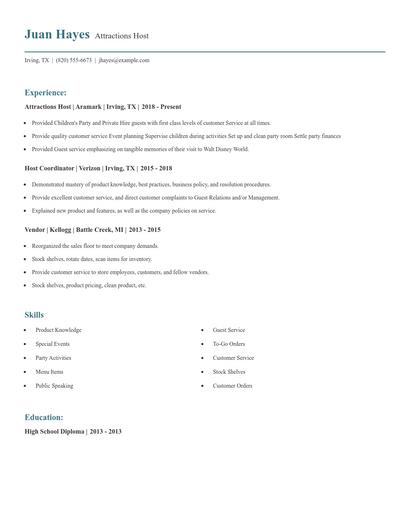 Attractions Host Resume