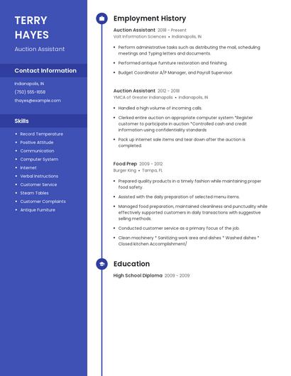 Auction Assistant Resume