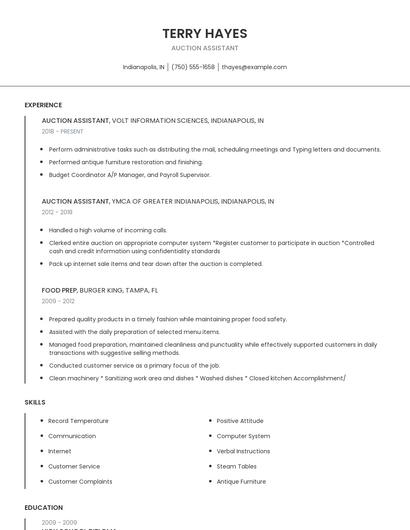 Auction Assistant Resume