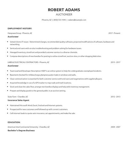 Auctioneer Resume
