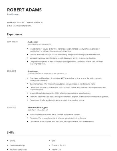 Auctioneer Resume