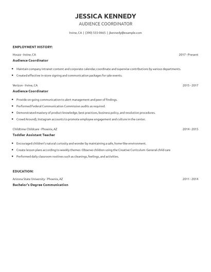 Audience Coordinator Resume