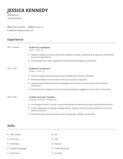Audience Coordinator Resume