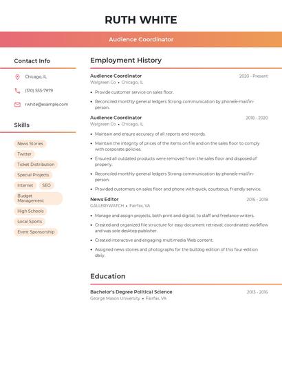 Audience Coordinator Resume