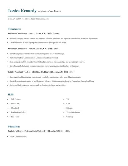 Audience Coordinator Resume