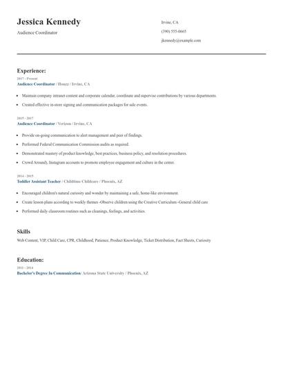 Audience Coordinator Resume