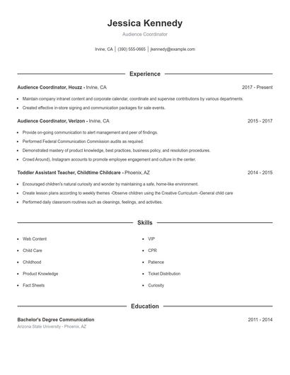 Audience Coordinator Resume
