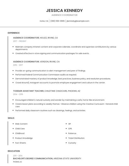 Audience Coordinator Resume