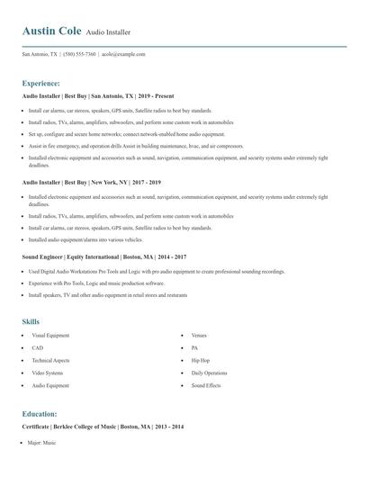 Audio Installer Resume