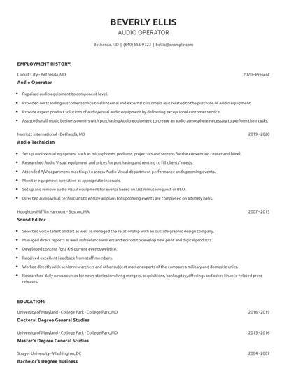 Audio Operator Resume