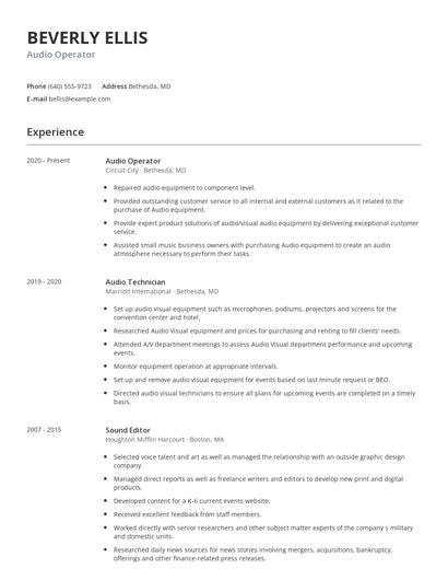 Audio Operator Resume