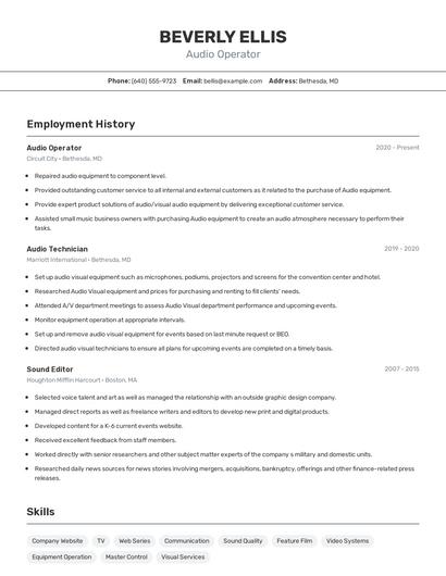 Audio Operator Resume