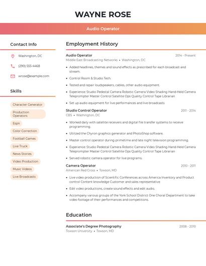 Audio Operator Resume