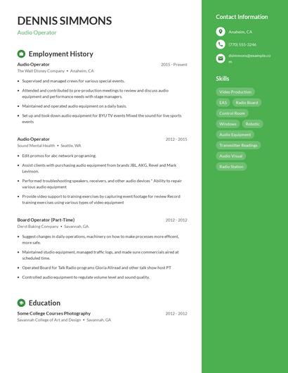 Audio Operator Resume