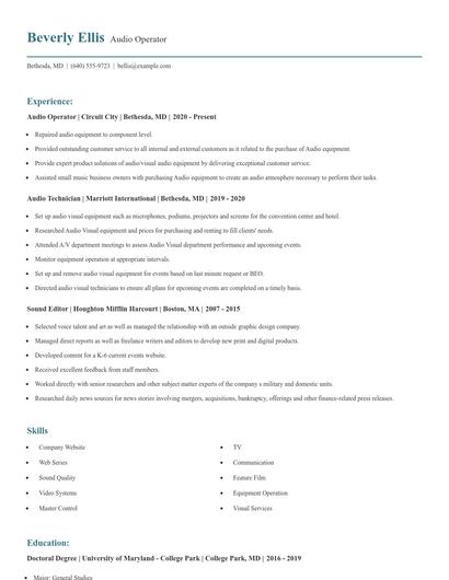 Audio Operator Resume